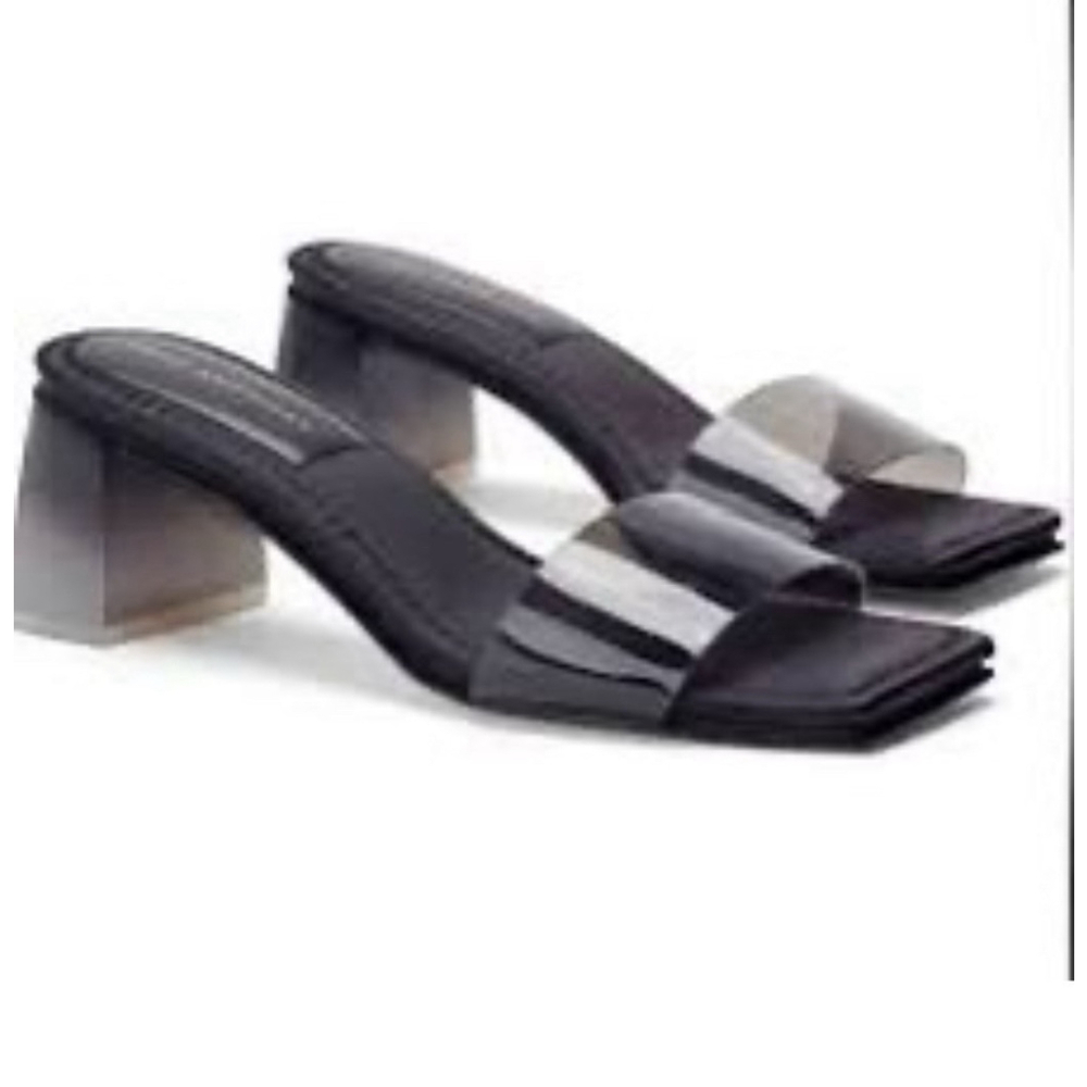 Good American Womens Shoes Slides Sandals Block Heel Ombre Square Toe Black 8.5